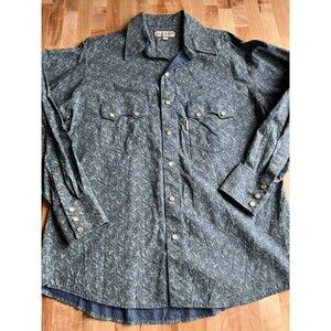 Old West Original Western Men's Long Sleeve Snap Saw Tooth Pocket Paisley Blue L
